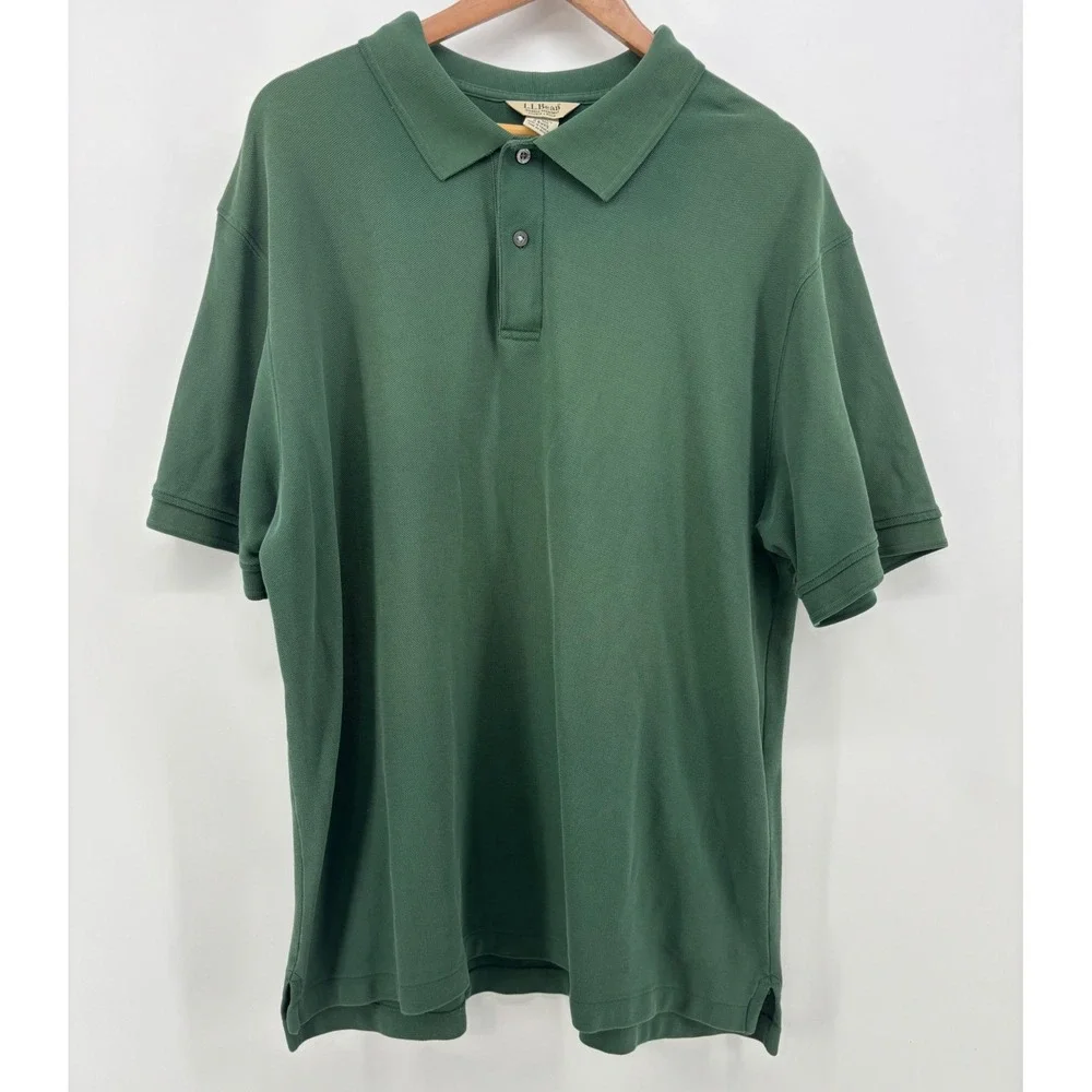 L.L. Bean Polo Shirt Mens XL Blue Green Double L Pique Cotton Lot 2
